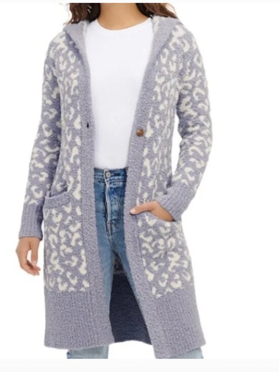 UGG Sweaters - UGG Chic Animal Leopard Print Hooded Judith Cardigan Robe Duster Sherpa Size M/L